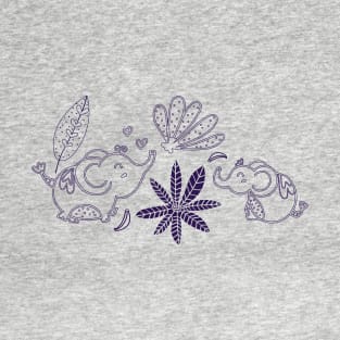 Elephants with flowers outline pattern T-Shirt